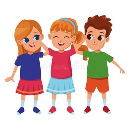 使用孩子的朋友和微笑的动画片-使用孩子小组的朋友和微笑的动画片导航例证图形设计-152900544.jpg